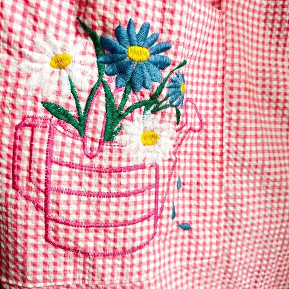 Vintage Smart Time Pin Striped Seersucker Snap Button Embroidered House Dress 2X - Picture 5 of 5